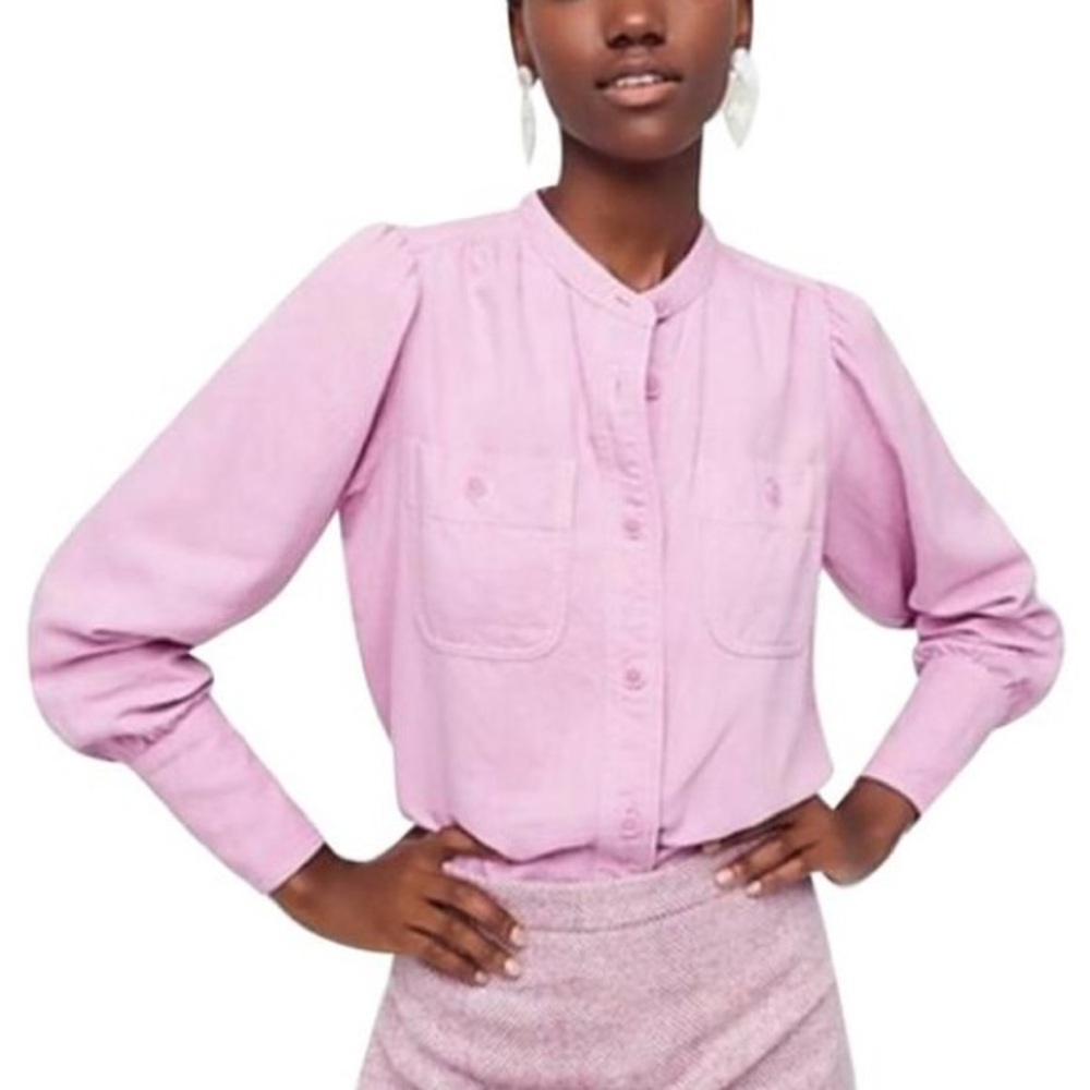 J. CREW POINT SUR sz S Shirt Blouse Long Sleeve Button Down Pink Twill Pleated